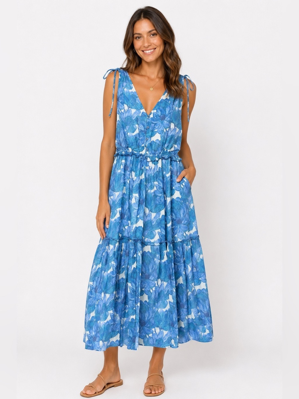 Sundance Blue Floral Maxi Dress Size Medium Petite